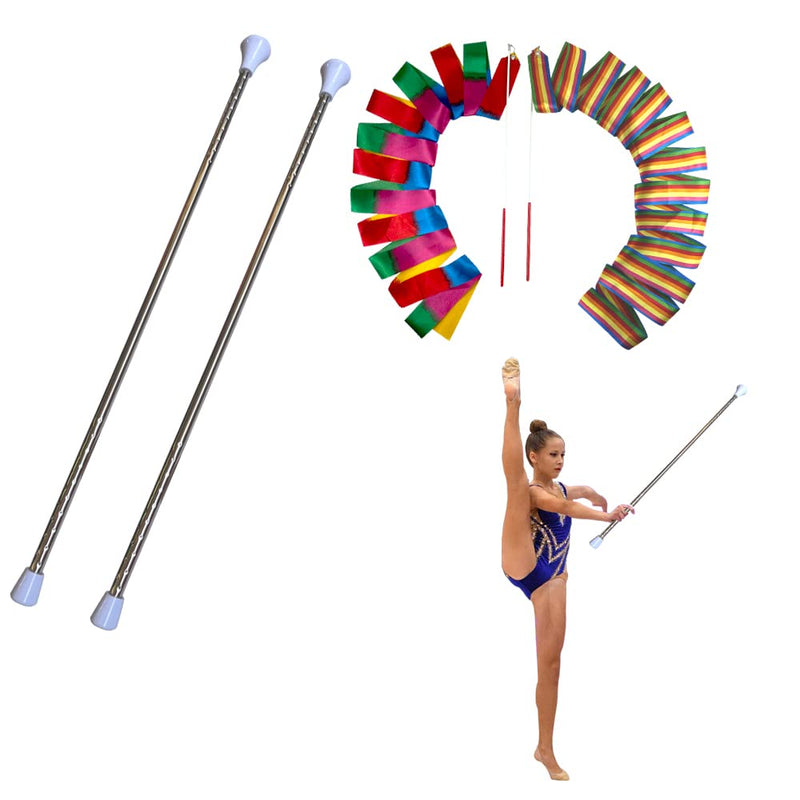 2 Pcs Twirling Baton 26-Inches Marching Band Baton Spinning Dance Baton Metal Gymnastics Parade Stick for Child in Majorette with 2 Dance Ribbon Streamer 2 White
