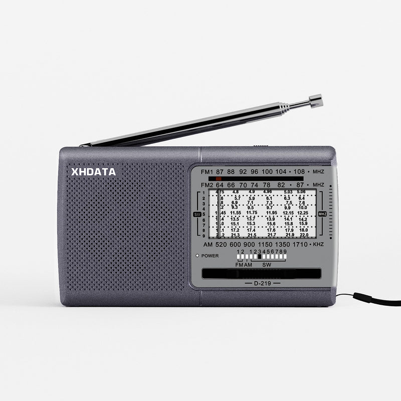 XHDATA D219 Portable AM FM Shortwave Radio Battery Operated Small Great Reception Radio with Good Sound,Earphone Jack for Gift Elder,Home,Child [Gray] Gray