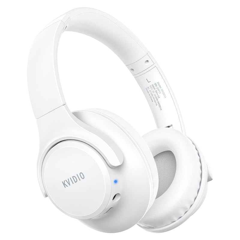 KVIDIO Bluetooth Headphones Over Ear, 65 Hours Playtime Wireless Headphones with Microphone, Foldable Lightweight Headset with Deep Bass, HiFi Stereo Sound Low Latency for Laptop PC Cellphone White