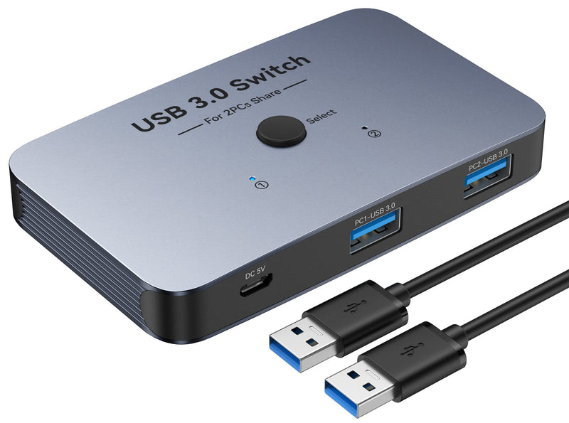 USB Switch, ABLEWE Aluminum USB 3.0 Switcher 2 Computers Sharing 4 USB Devices for PC Printer Scanner Mouse Keyboard with 2 USB 3.0 Cable, USB KVM Switch Selector Compatible with Windows, Mac, Linux