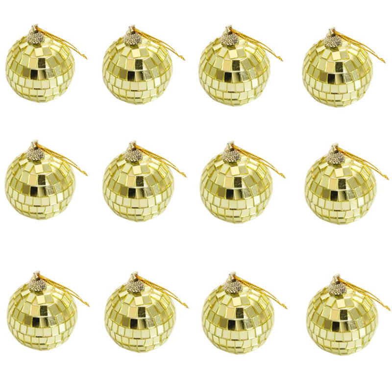 24Pcs 1-1/8Inch Mirror Balls - Disco Ball Decoration - Christmas Tree Wedding Birthday Party Accessories Disco Decorative Mirror Ball (Gold)