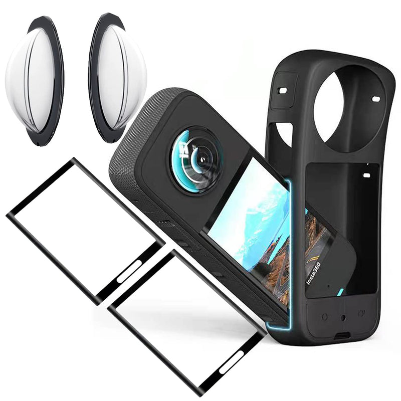 Sticky Lens Guard Set Silicone Case Screen Protector for Insta360 X3 X 3 Accessories Kit Anti-scratch Tempered Glass Protective Film Soft Bag Sleeve Cover