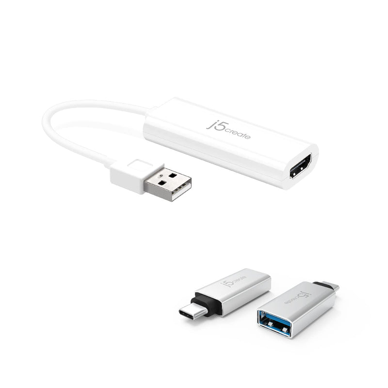 j5create USB Type A to HDMI Display Adapter + USB C to USB Type-A Adapter (JUA195 + JUCX15X2)