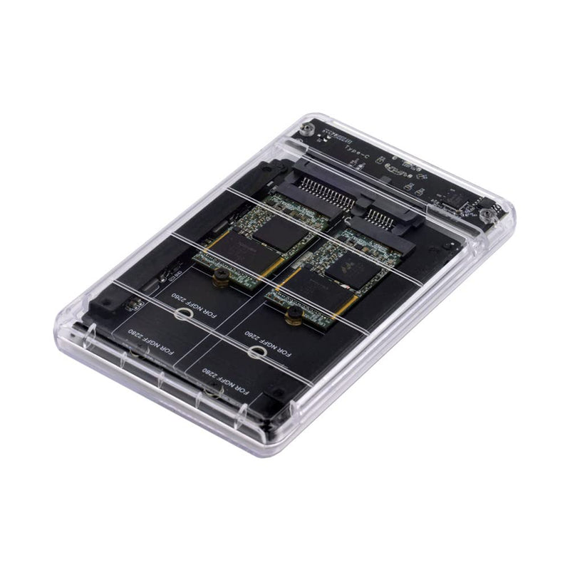 cablecc Dual NGFF B+M-Key M.2 SSD Card JOBD Raid0 Span Bridge to USB3.0 Type-C USB-C 2.5inch SATA Combo Enclosure Dual NGFF B+M-Key to USB3.0 SATA Enclosure
