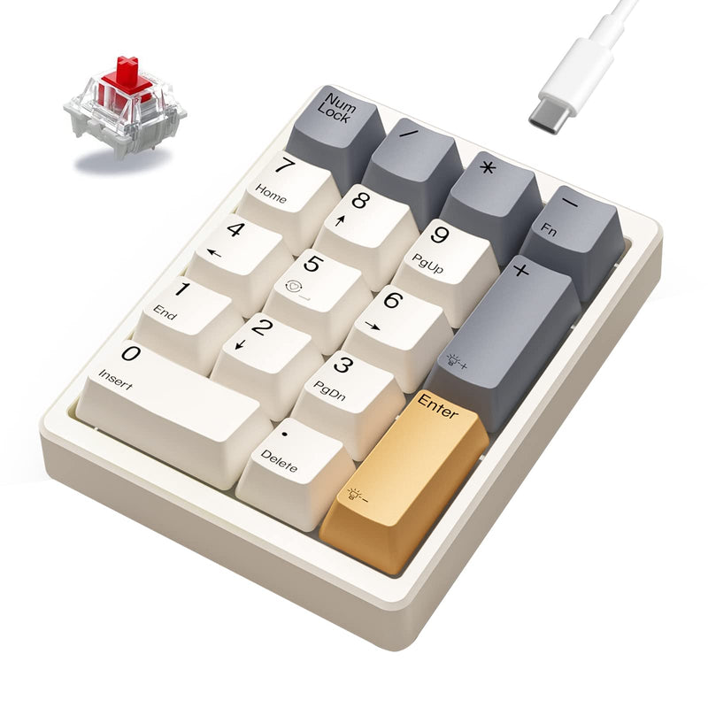 [AUSTRALIA] - Number Pad, Mechanical Numpad Wired USB Standard 17 Keys Numeric Keypad with PBT Keycaps White Backlit Keypad for Laptop PC TKL Keyboards (Red Switch) Red switch 