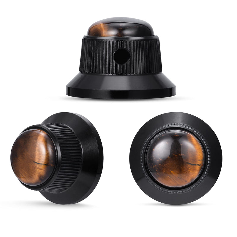 Guyker Top Hat Guitar Bass Potentiometer Control Knobs with 6mm Dia. Shaft Pots - 3PCS Aluminium Alloy Bell Speed Tone Volume Knob for Electric Guitar or Precision Bass, Tiger-Eye Top