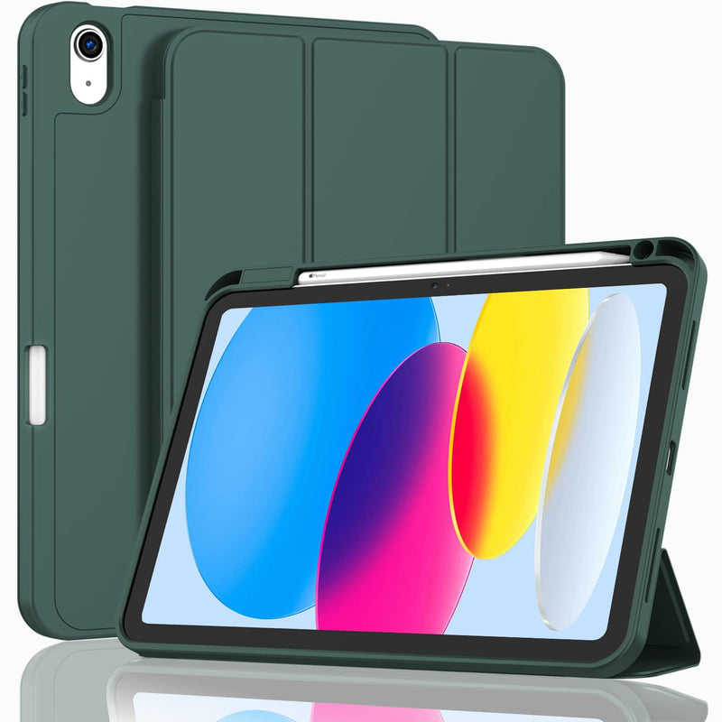 ZryXal New iPad 10th Generation Case 10.9 Inch 2022 with Pencil Holder, Smart iPad Case with Soft TPU Back [Support Auto Wake/Sleep] (New Midnight Green) New Midnight Green