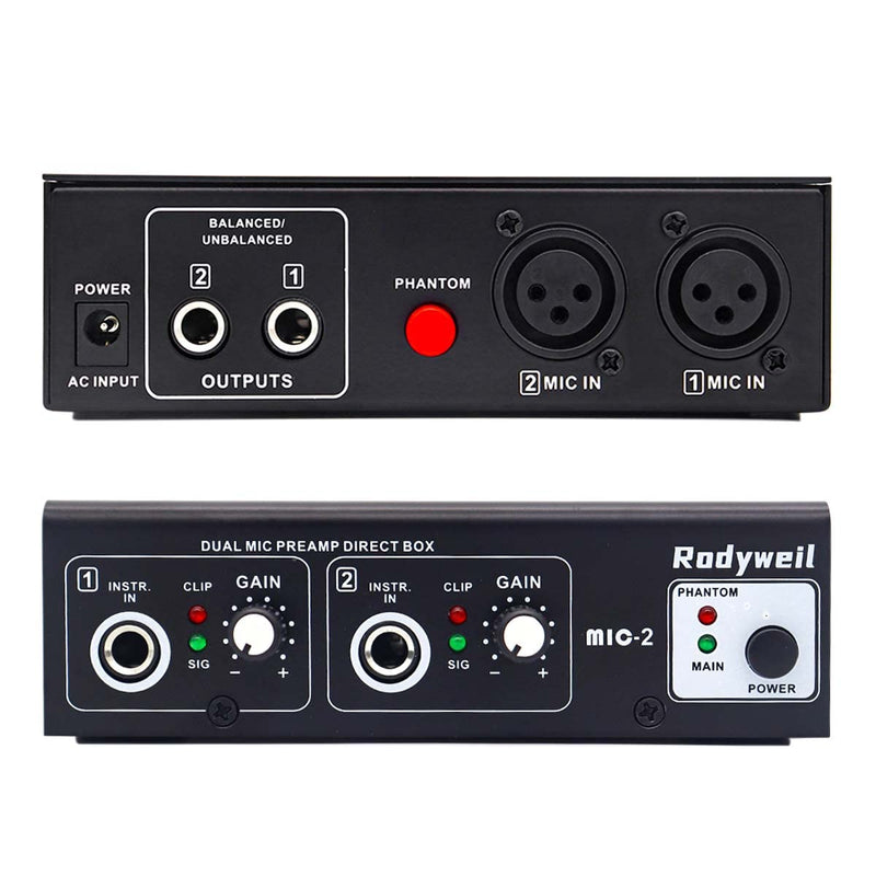 Microphone Preamp Mic Booster 4 Input Max 65db DI Box with 48V Phantom Power for Dynamic and Condenser Mic