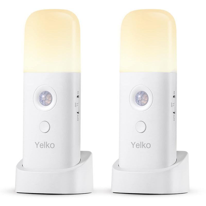 [AUSTRALIA] - YELKO Motion Sensor Night Light, 2000mAh Rechargeable Night Lights Battery Powered, PortableＤimmable Nightlights with 5 Brightness Levels for Kids,Adults (Warm White 2Pack) Warm White Two Pack 