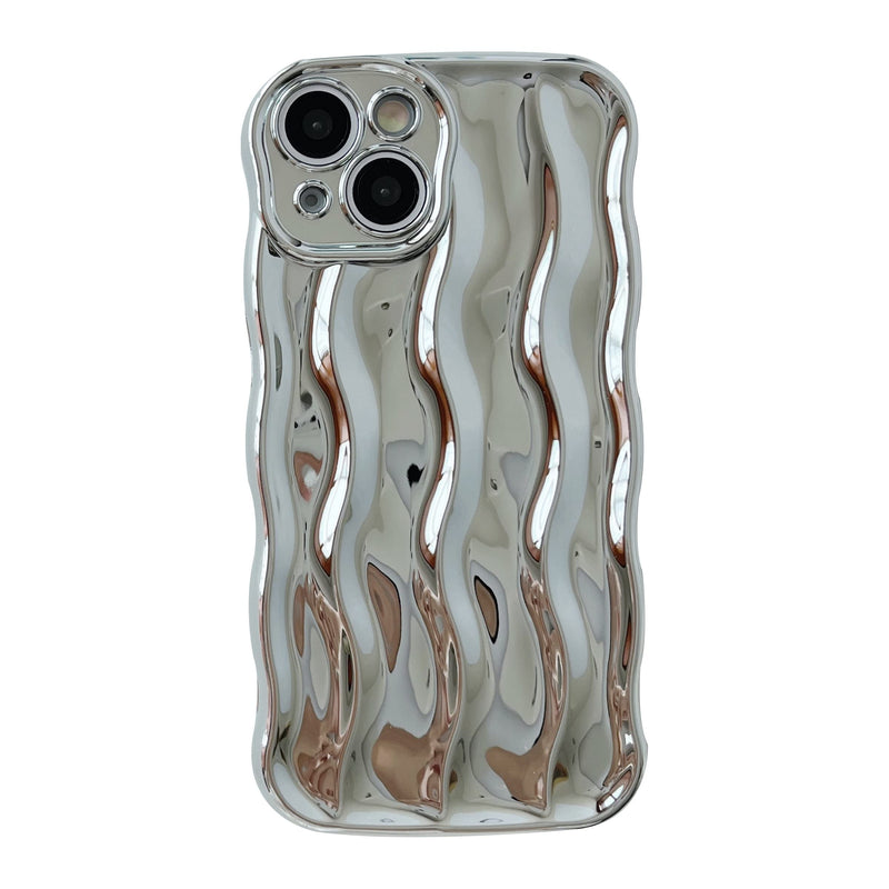 Caseative Water Ripple Pattern Curly Wave Frame Soft Compatible with iPhone Case (Silver,iPhone 14 Pro Max) Silver iPhone 14 Pro Max