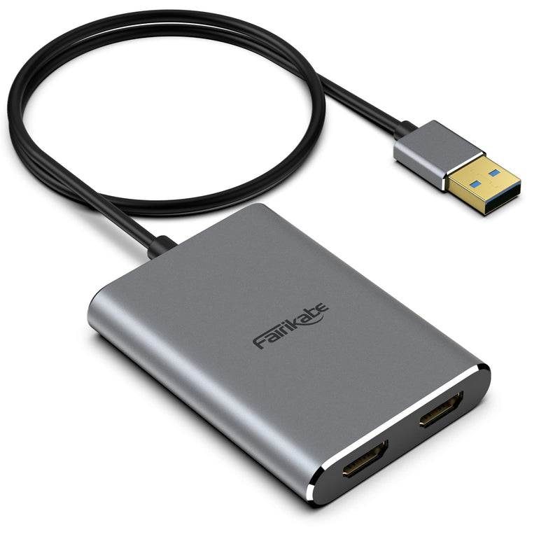 fairikabe USB 3.0 to Dual HDMI Adapter 4K30Hz Support Windows/Mac OS | USB to HDMI Adapters for 2 Monitors/TV, USB A to HDMI Splitter MST Mode for 2 Extended Display