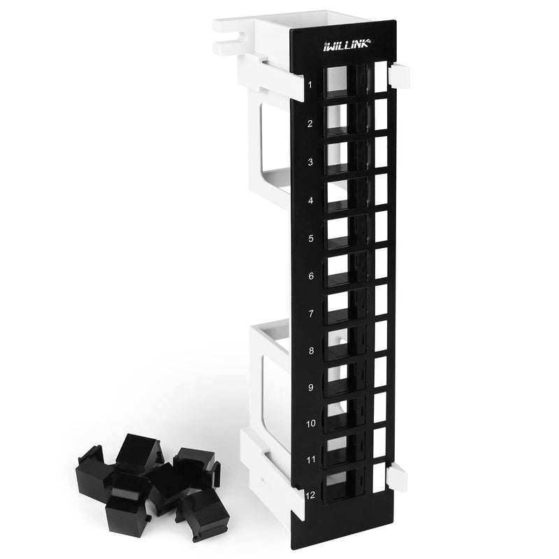 Iwillink 12 Port Blank Keystone Patch Panel with (6-Pack) Blank Keystone Jack Inserts, Wall Mount, Included 89D Bracket, Vertical or Horizontal Installation