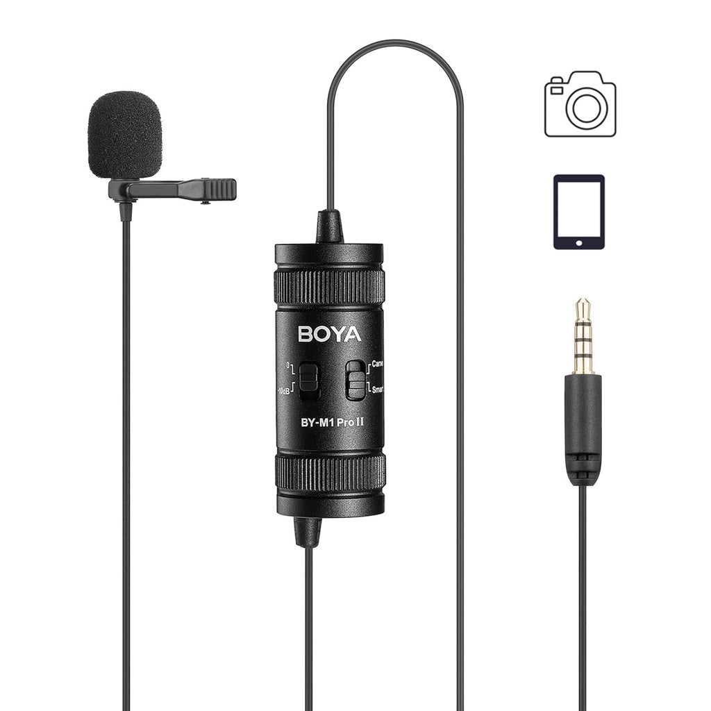 BOYA by-M1 Pro II Lavalier Microphone Noise Cancelling Omnidirectional Mic with Monitoring Port for YouTube Tiktok Interview Broadcast Content Creation