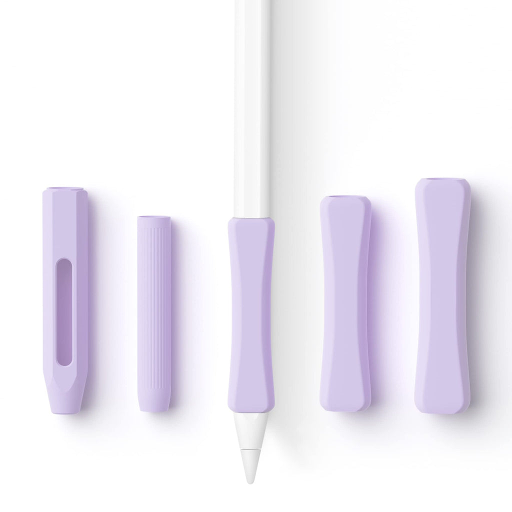 5 Pack Pencil Grips Compatible with Only Apple Pencil 2nd Generation Silicone Ergonomic Design Sleeve Holder(Lavender) Lavender