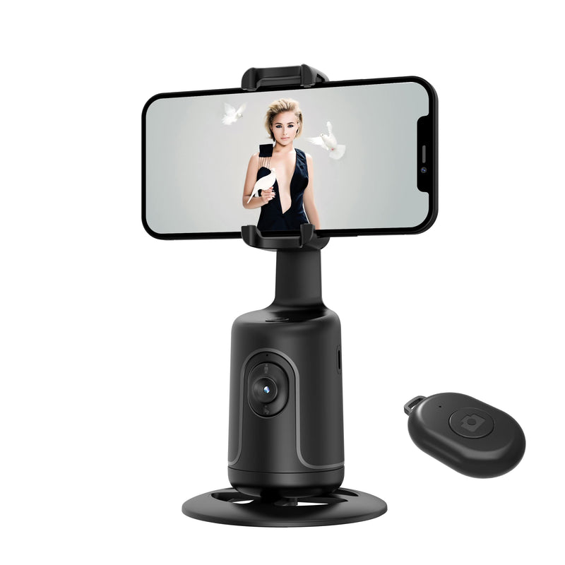 [AUSTRALIA] - Auto Face Tracking Tripod, 360° Rotation Face Body Phone Camera Mount Smart Shooting Phone Tracking Holder with Remote Selfie Stick, No App, Gesture Control, Smart Shooting Holder for Vlog, Tiktok Black 