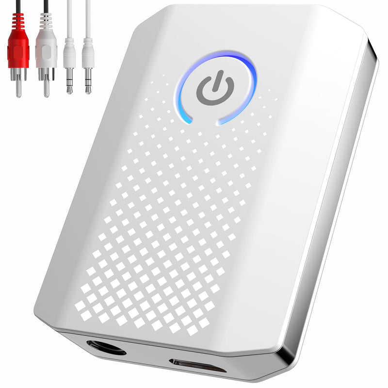 Bluetooth Transmitter Receiver V5.0 Bluetooth Adapter for Audio, 2-in-1 Bluetooth AUX Adapter for TV/Car/PC/MP3 Player/Home Theater/Switch, Low Latency, Pairs 2 Devices Simultaneously White