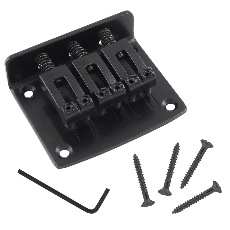 Black Adjustable 3 String Guitar Bridge, Metal Fixed Top Load Guitar Tailpiece Guitar Fixed Bridge Hardtail Saddle Bridge Guitar Parts for 3 String Guitar