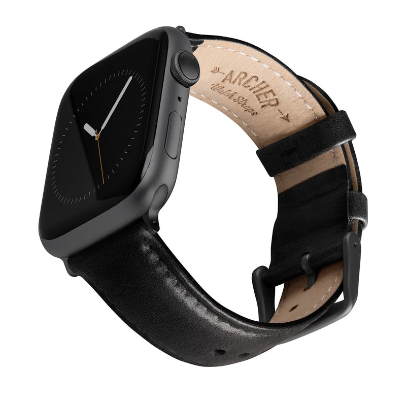 Archer Watch Straps - Top Grain Leather Watch Bands for Apple Watch 44/45/46/49mm Black/Matched Thread, Matte Gray Hardware