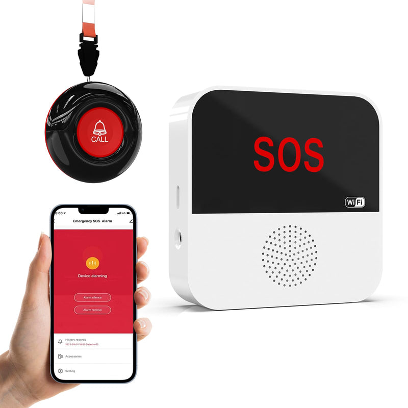 WiFi Smart Wireless Caregiver Pager Call Button Emergency Alert System Life Alert Button for Elderly Patient Seniors Disabled 1 SOS Panic Button 1 Receiver(Only Supports 2.4GHz & No Monthly Fee) 1 Button & 1 Receiver