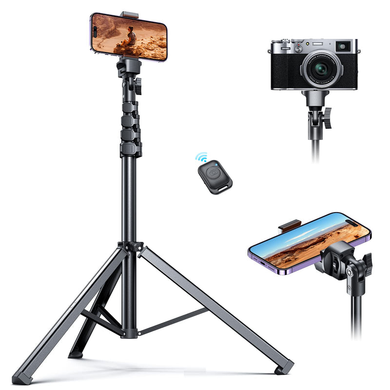 67" Tripod for iPhone, PINERFTR Selfie Stick Tripod with Remote, Extendable Lightweight Travel Cell Phone Tripod, Tripod Stand Compatible with Camera iPhone Android Phone