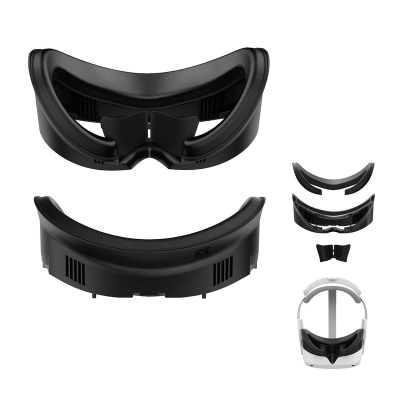 AMVR Face Cover for Pico 4/Pico 4 Ultra, Resilient Vent Leather Face Pad Replacement Soft Facial Cushion Interface Bracket Set Washable Lightproof Comfortable VR Accessories（Black, 3-in-1） 12MM