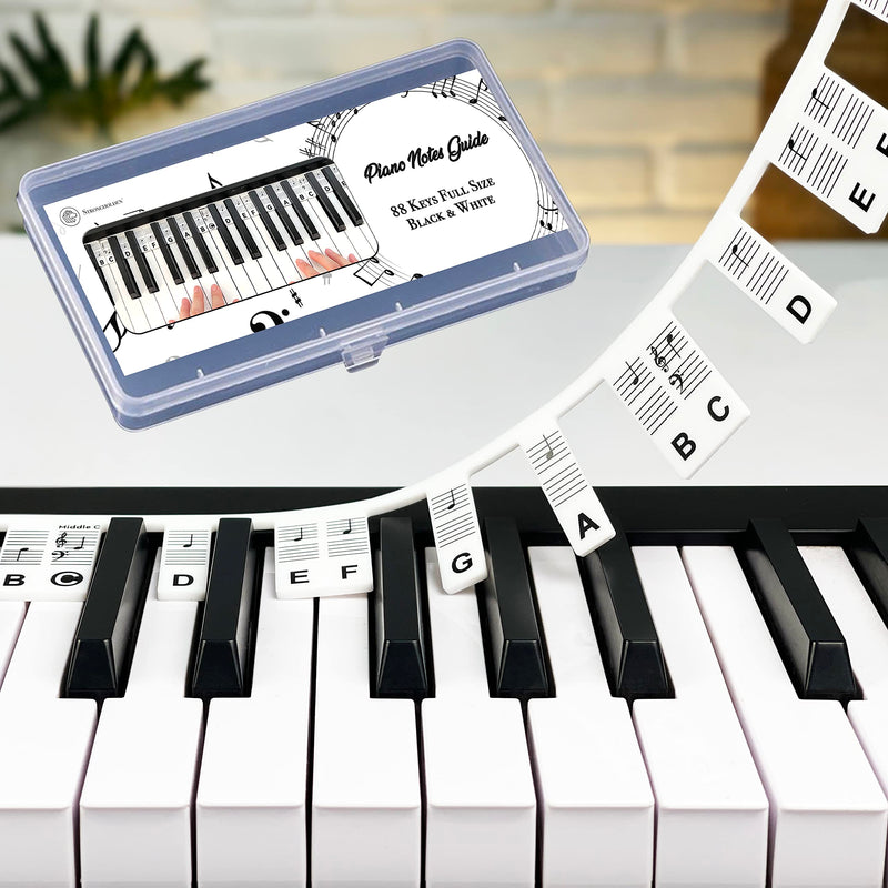 [AUSTRALIA] - Removable Piano Keyboard Note Labels for Learning, Piano Notes Guide & Piano Keys Guide - 88-Key Full Size, Say Goodbye to Piano Key Stickers & Piano Keyboard Stickers (Classic Black) Classic Black 