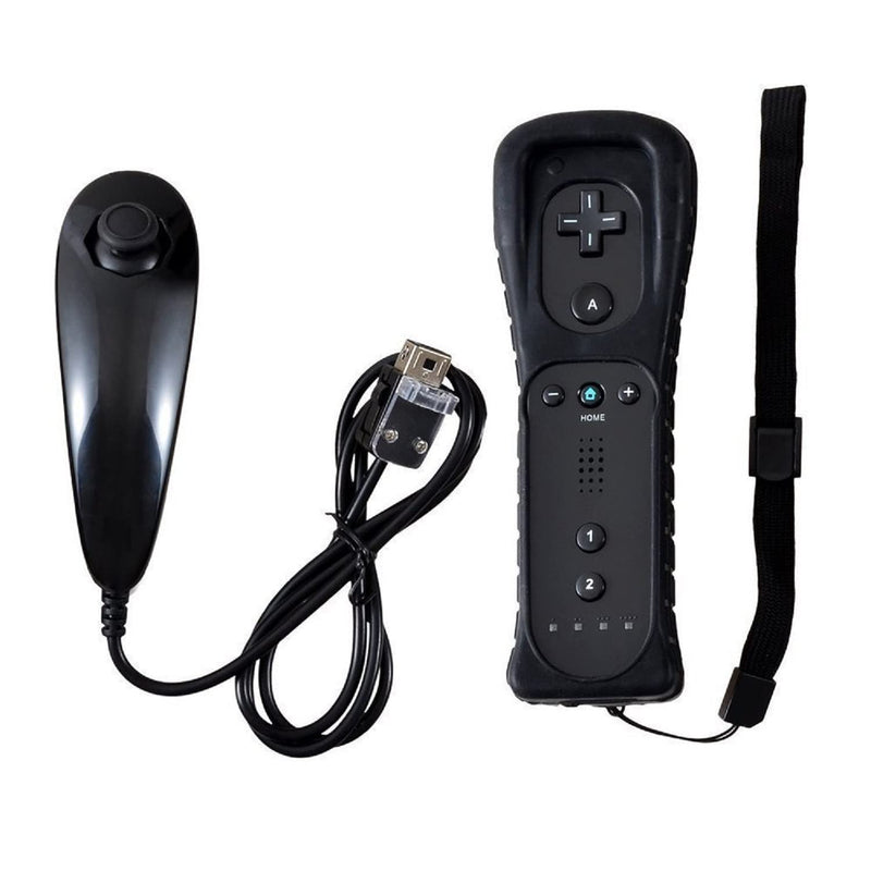 Remote Controller for Wii, Wii Remote and Nunchuck Controllers with Silicon Case and Strap for Wii and Wii U (Black) Black