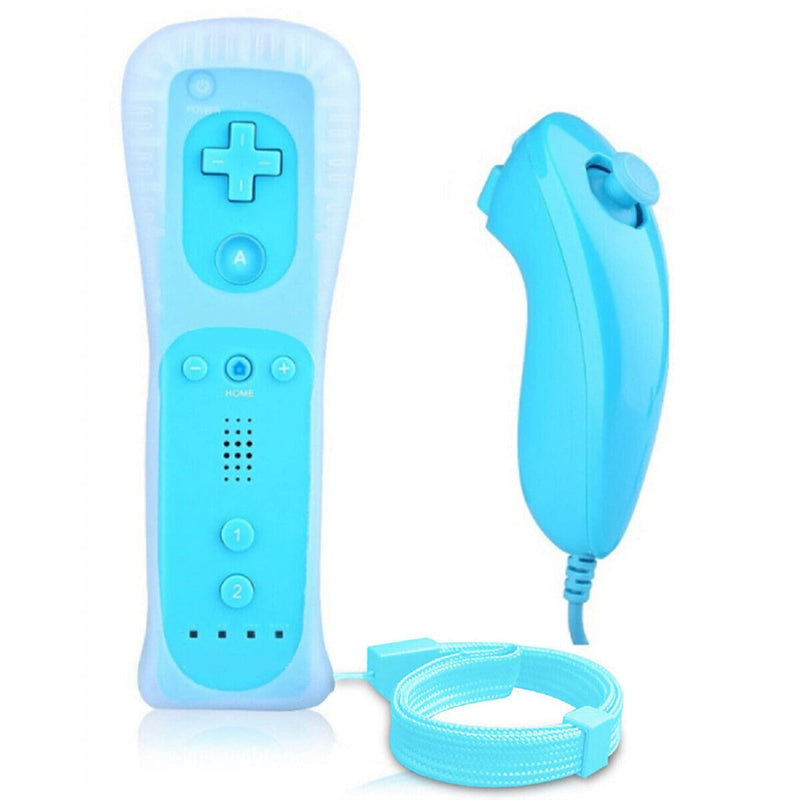 [AUSTRALIA] - Remote Controller for Wii, Wii Remote and Nunchuck Controllers with Silicon Case and Strap for Wii and Wii U (Blue) Blue 