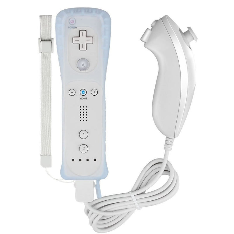 Remote Controller for Wii, Wii Remote and Nunchuck Controllers with Silicon Case and Strap for Wii and Wii U (White) White