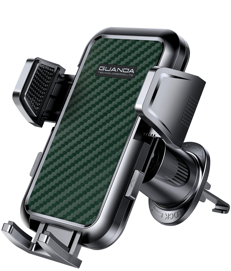 Air Vent Car Phone Holder, Stable Metal Hook, Wide Clamp, Anti-Vibration | Rotatable smartphone mount with one-press release and heat-resistant grip; fits large iPhone and Android phones with cases. AC-Cyan