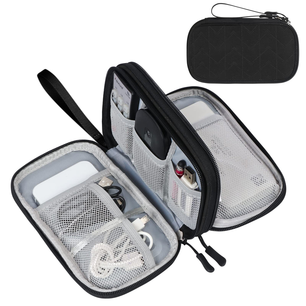 FYY Electronic Organizer, Travel Cable Organizer Bag Pouch Electronic Accessories Carry Case Portable Waterproof Double Layers All-in-One Storage Bag for Cable, Cord, Charger, Phone,-Pattern Black(M) Medium Black-Pattern