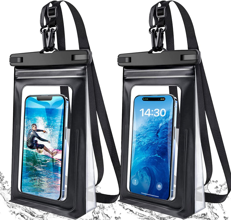 [AUSTRALIA] - 2 Pack Waterproof Phone Pouch Floating Large Waterproof Cellphone Dry Bag Case for iPhone 14 13 12 11 Pro Max XS XR X Galaxy S21 Samsung S22 Up to 7", PVC IPX8 Underwater HD Touch Phone Protector Black+Black 