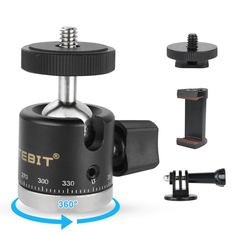 UTEBIT Mini Ball Head, 360° Panoramic Tripod Head Mount with 1/4" Screw, 20 mm Camera Ball Head Mount Compatible with Arca Swiss for Video Cameras DSLR Cameras Loading 6.6lb 20mm Scale Ball Head