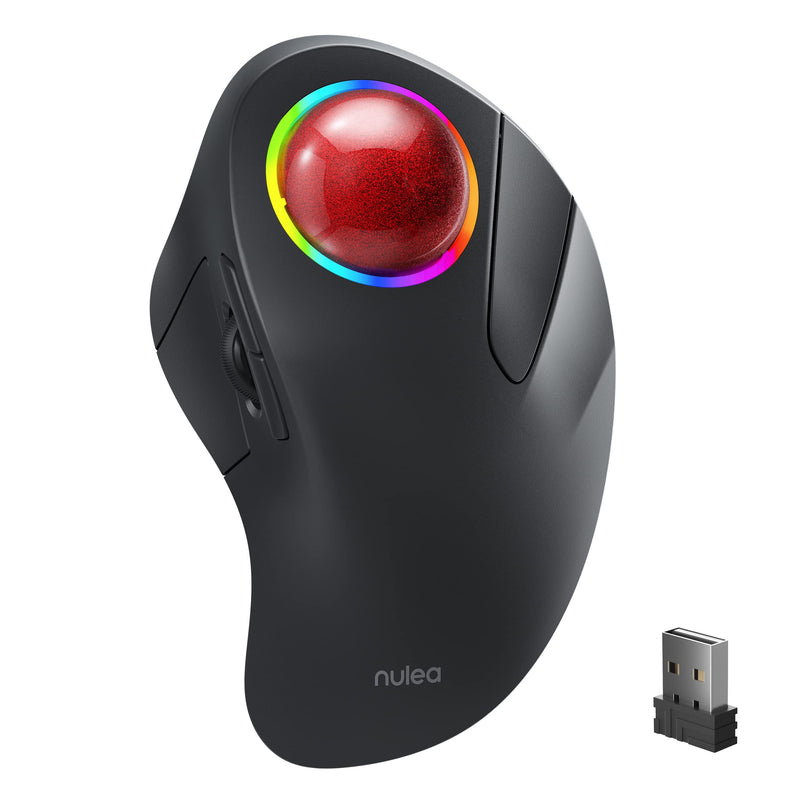 Nulea Wireless Trackball Mouse, Rechargeable Ergonomic RGB Rollerball Mouse, Easy Index Finger Control with 5 Adjustable DPI, 3 Device Connection for PC, Laptop, iPad, Mac, Windows, Android