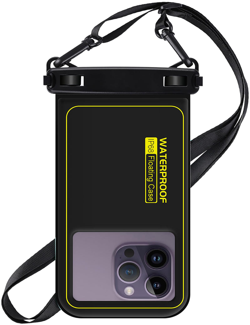 IP68 Floating Waterproof Phone Pouch, Universal Sponge Water Proof Cell Phone Case Bag with Adjustable Lanyard, Protector Pouch for iPhone 15 14 13 12 11 Pro Max Samsung Google, Up to 6.7'' Black 6.7"