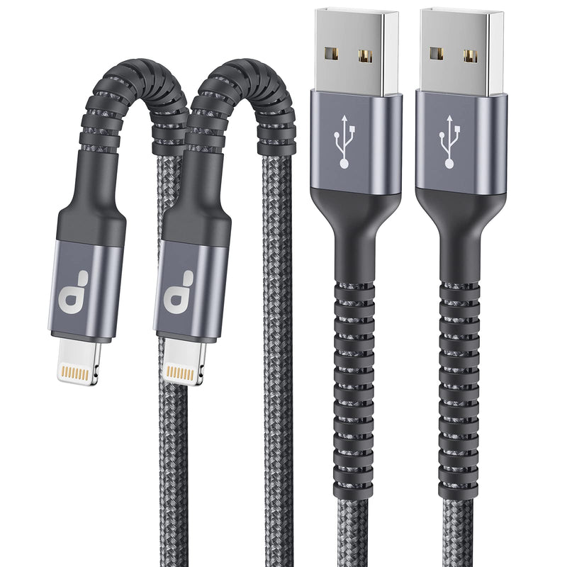 [AUSTRALIA] - iPhone Charger Cable 2Pack 6FT, Nylon Braided Lightning Cable, [Apple MFi Certified] Fast Charging iPhone Charger Cord Compatible with iPhone 14 13 12 11 Pro Max XR XS X 8 7 6 Plus iPad and More Grey 