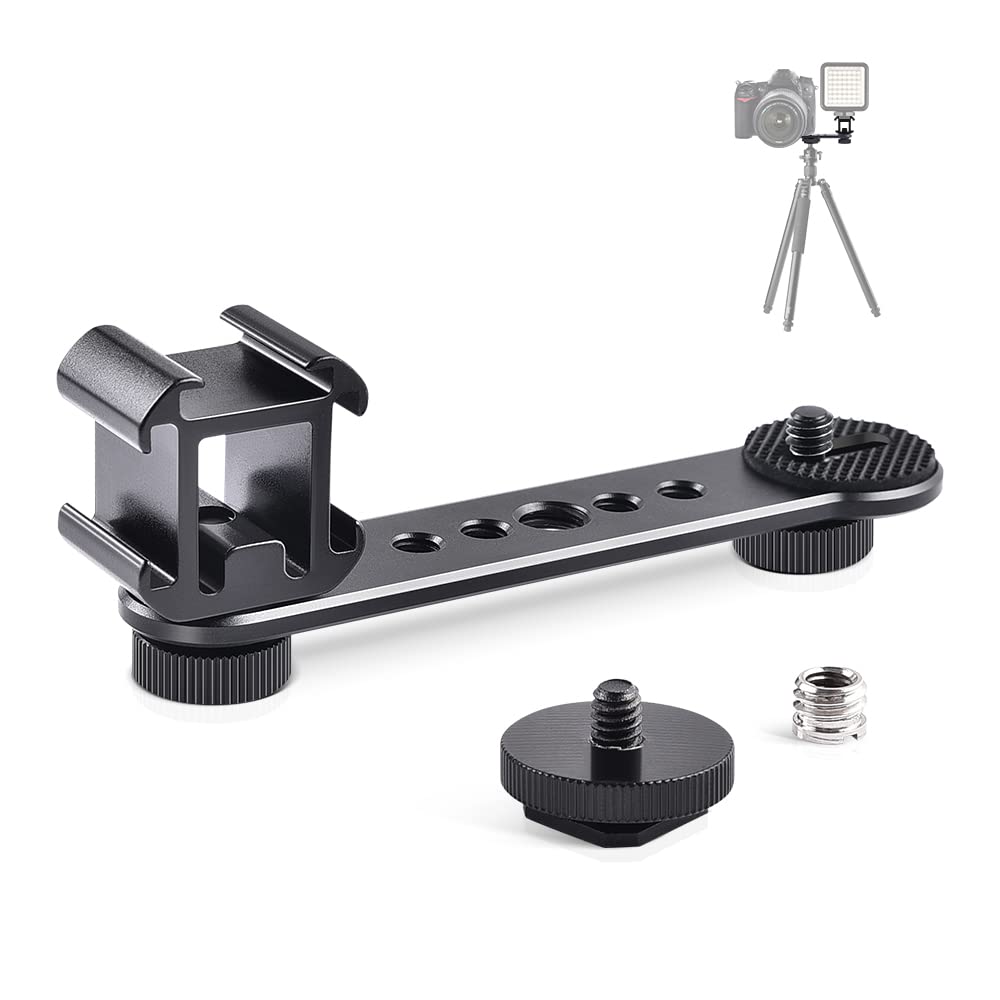 UTEBIT 3 Shoe Bracket Camera with 1/4 Screw Hot Shoe Mount Aluminum Angle Adjustable Camera Bracket with 1/4 and 3/8 Screw Holes for LED Video Shooting, Compatible with Zhiyun