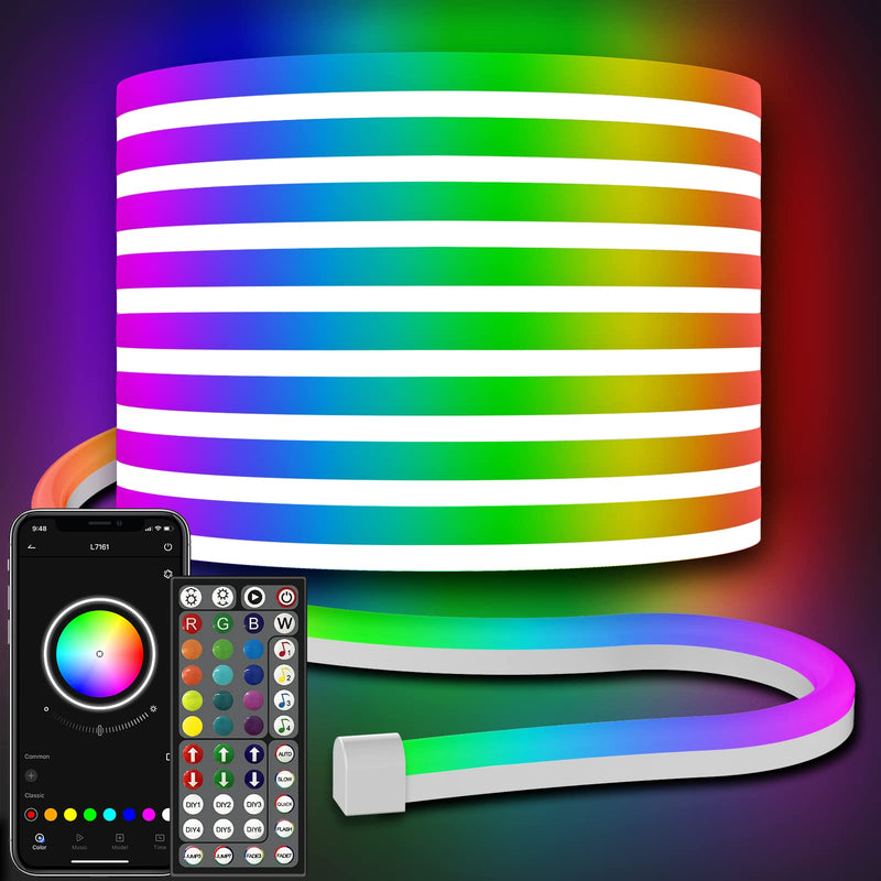 [AUSTRALIA] - 32.8Ft Neon Rope Lights,Flexible Led Rope Lights Control with App/Remote,Multiple Modes RopeLights,IP65 Outdoor RGB Led Neon Lights NonWater Resistant,Music Sync Gaming Led NeonLight Strip 32.8FT 