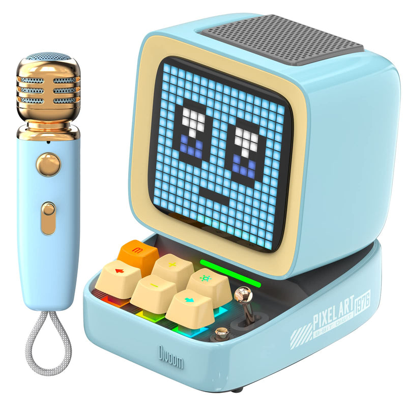 Divoom Ditoo-Mic Bluetooth Speaker with Karaoke Microphone - RGB Keyboard and Pixel Display Desktop Decor, Different Sound Modes, Ideal Gifts for Home Party, Mobile KTV (Blue) Blue