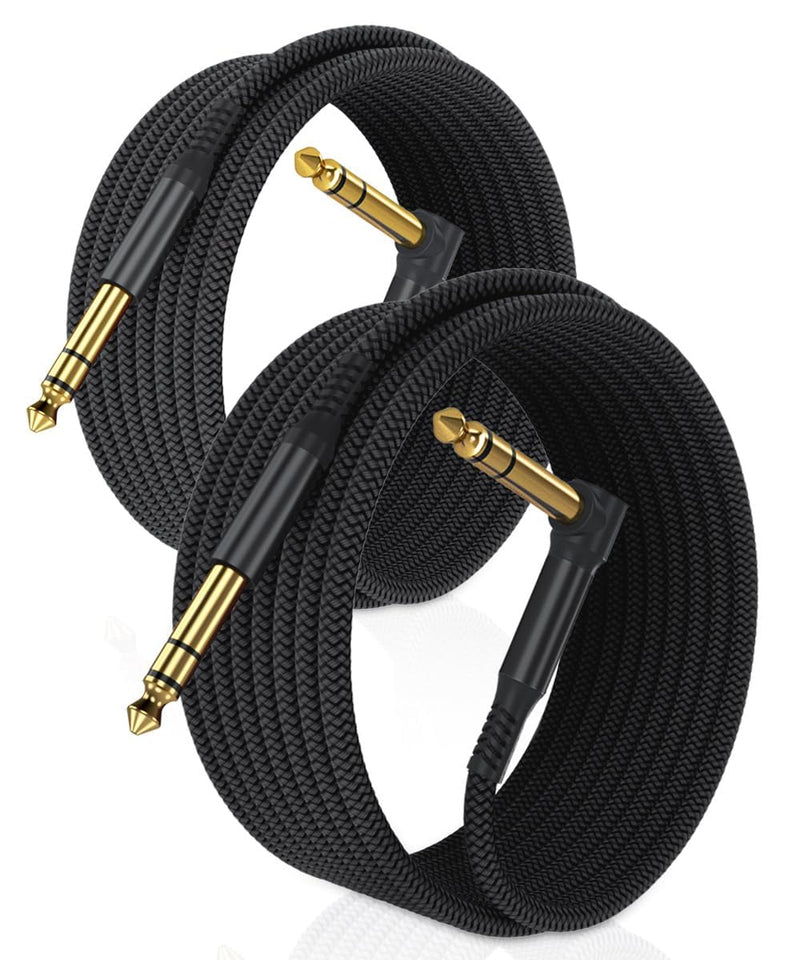 6.35mm TRS Instrument Cable 20FT 2-Pack,Right Angle 90 Degree 1/4 Inch Male Jack Stereo Audio Cord,6.35 Balanced Line Lead for Electric Guitar,Bass,Keyboard,Mixer,Amplifier/AMP,Speaker,Equalizer 6M/20 FT Black