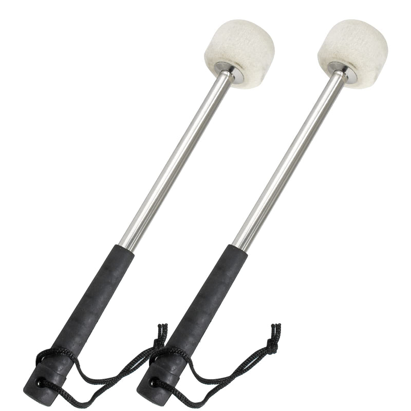 2Pcs Bass Drum Mallet, 12.6 Inch Wool Felt Head Drum Mallet Stick Anti-slip Bass Percussion Sticks Instrument Band Accessory for Drums Snare Drums (Stainless Steel) Black Handle Cover
