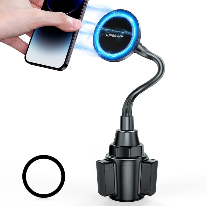 SUPERONE Magsafe Cup Holder Phone Mount, Universal Cup Phone Holder for Car | Wireless Magnetic Car Mount with Adjustable Neck & 360°Rotation for iPhone 17 16 15 14 13 12Pro Max Samsung Smartphones