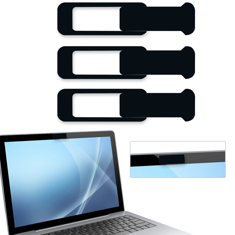 Webcam Cover, 3 Pieces, Laptop Camera Cover, Privacy Shielding Capacity is Twice as Big as The Traditional, Suitable for Computer Mobile Phones, laptops, Tablets and so on (Black) black