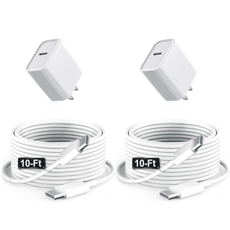 Fast Charger for iPad with USB-C Port, iPad Pro Chargers, GKW 20W USBC Fast Charging 10 ft for iPad 12.9/11/10.9 inch, Air 5th/4th, Mini 6th, 10th Generation, 10ft C to C Cable, 2Pack, White