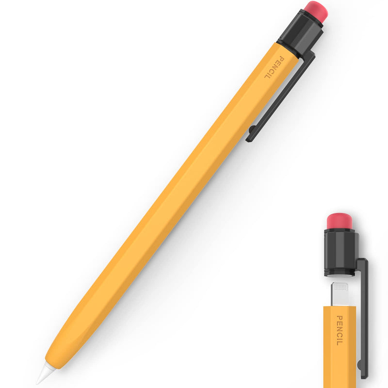 iPencil Case Sleeve Silicone Protective Cover Perfect Grip Skin Classic Design with Sturdy Clip Compatible with Apple Pencil 1st Generation (Yellow) Yellow
