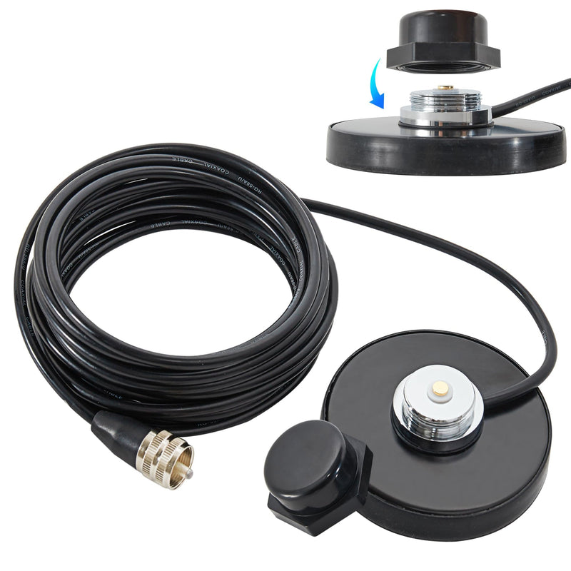 [AUSTRALIA] - Anina NMO Antenna Magnetic Base Mount 16.4 FT RG58 Coaxial Cable PL-259 Plug with NMO Antenna Mounting Cap for CB Ham GMRS Radio Marine Two Way Radio 