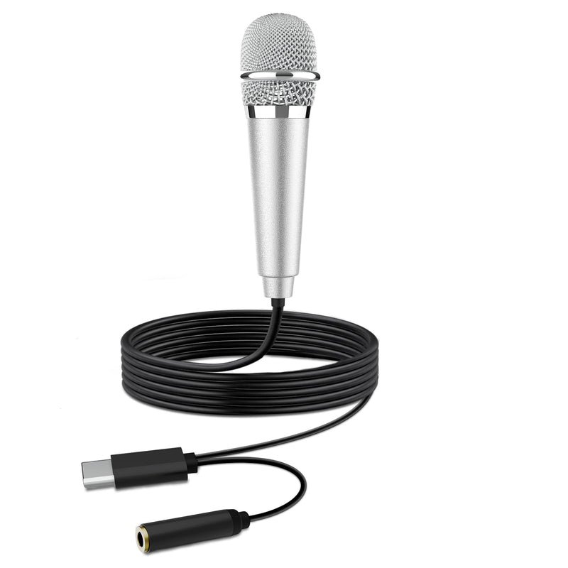 USB C Mini Karaoke Microphone for Android Phone, Laptop, Tablets Small ASMR Microphone for Voice Video Recording Singing, Vlogging, Podcasting YouTube (1 PCS Silver)