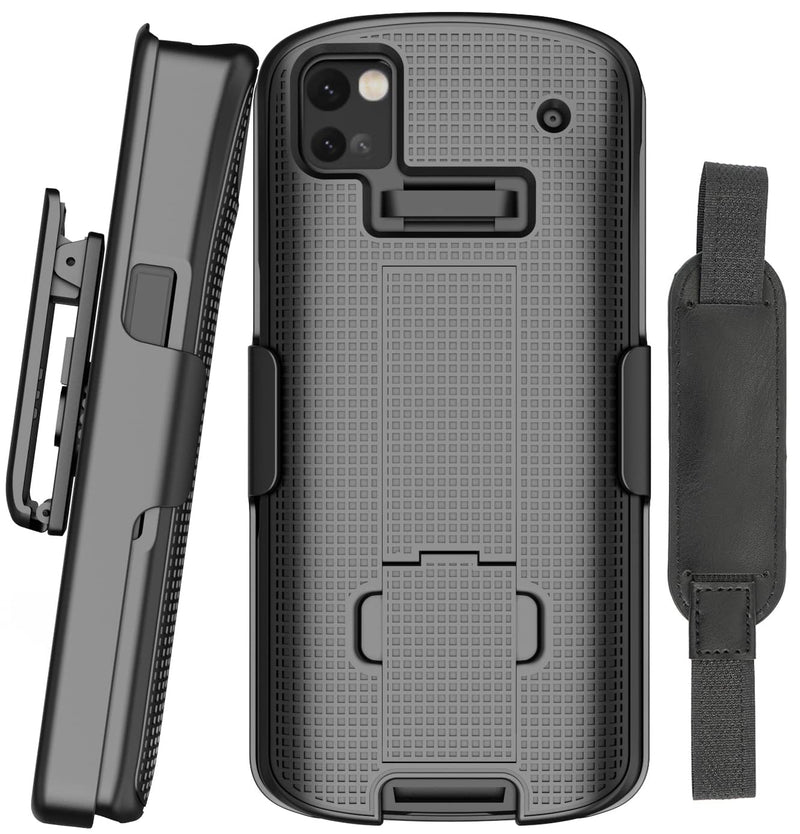 Case + Hand Strap + Belt Clip Combo for Zebra TC53 TC58 Mobile Computer Scanner, Nakedcellphone Slim Hard Shell Cover with Kickstand and [Rotating/Ratchet] Belt Hip Holster Holder Combo - Black