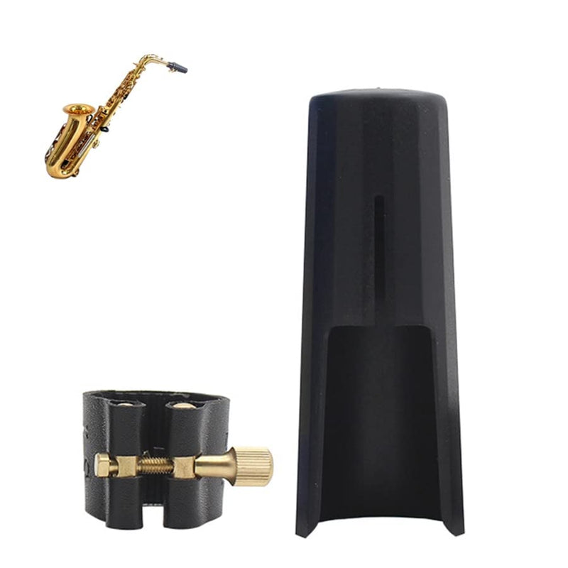 OriGlam Woodwinds Alto Saxophone Mouthpiece Cap, Leather Ligature Fastener with Plastic Mouthpiece Cap for Sax Saxophone (Alto)