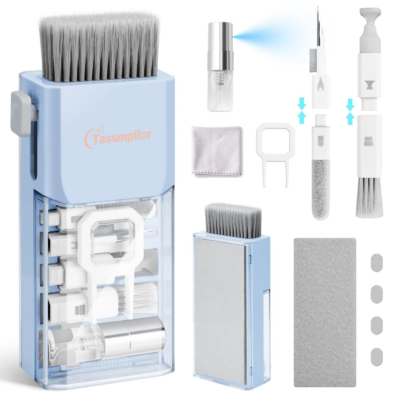 10-in-1 Laptop Keyboard Cleaner Cleaning Kit, Electronics Screen Cleaner Repair Tool with 3 in 1 Earbud Cleaner Pen, Camera Lens Pen, Suit for MacBook iPad, iPhone, Cell Phone, PC Monitor with Patent Morandi Light Blue